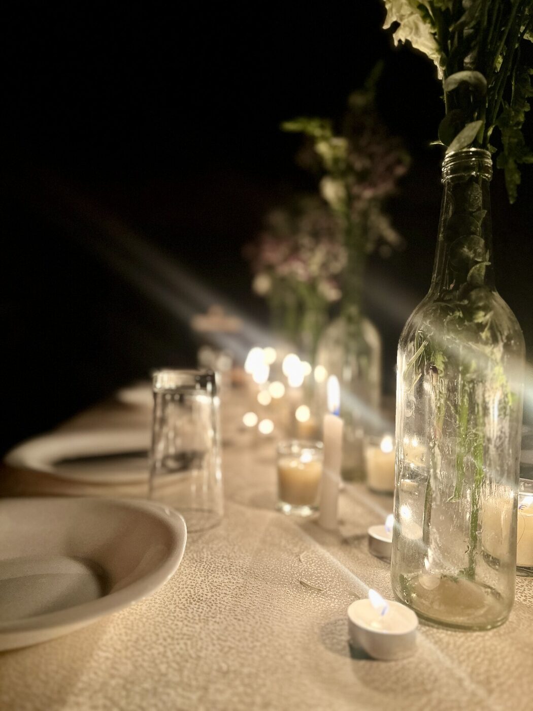 Romantic candlelit table setting