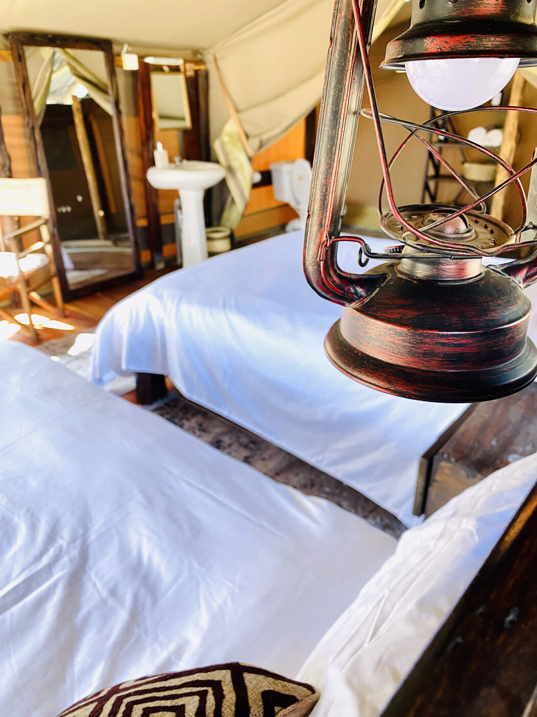 Glamping tent with lantern